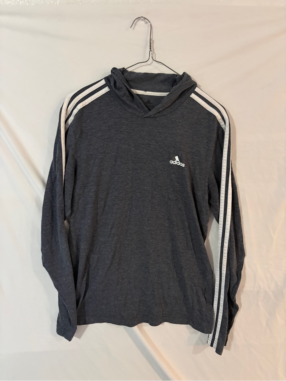adidas Hooded Long Sleeve Shirt in Charcoal with White Stripes